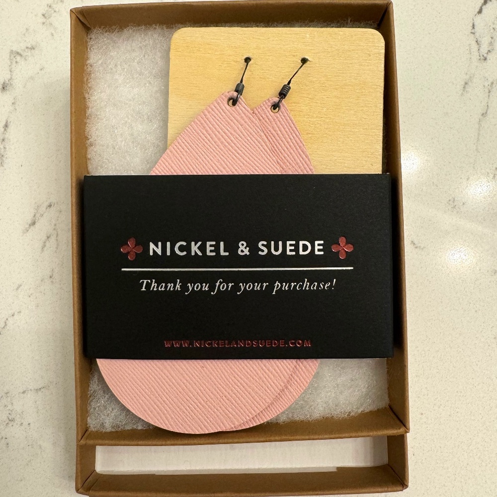 Nickel & Suede Pink Desert Large Teardrop Earring